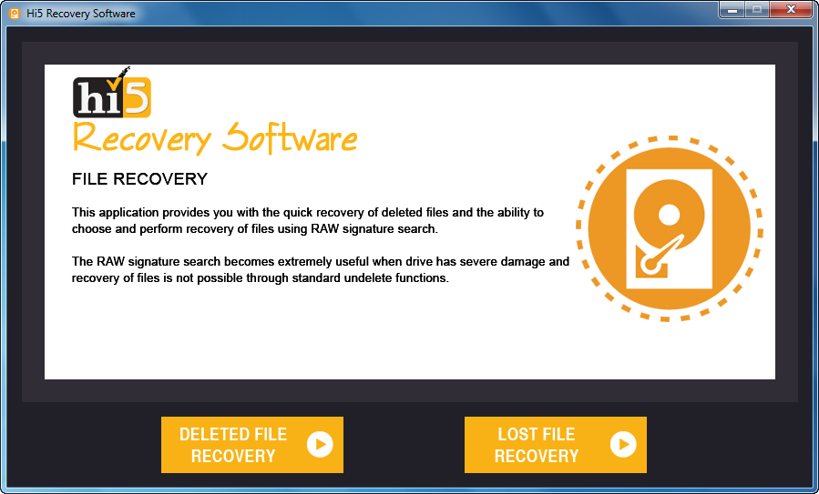 Hi5 Software File Recovery Main Screen