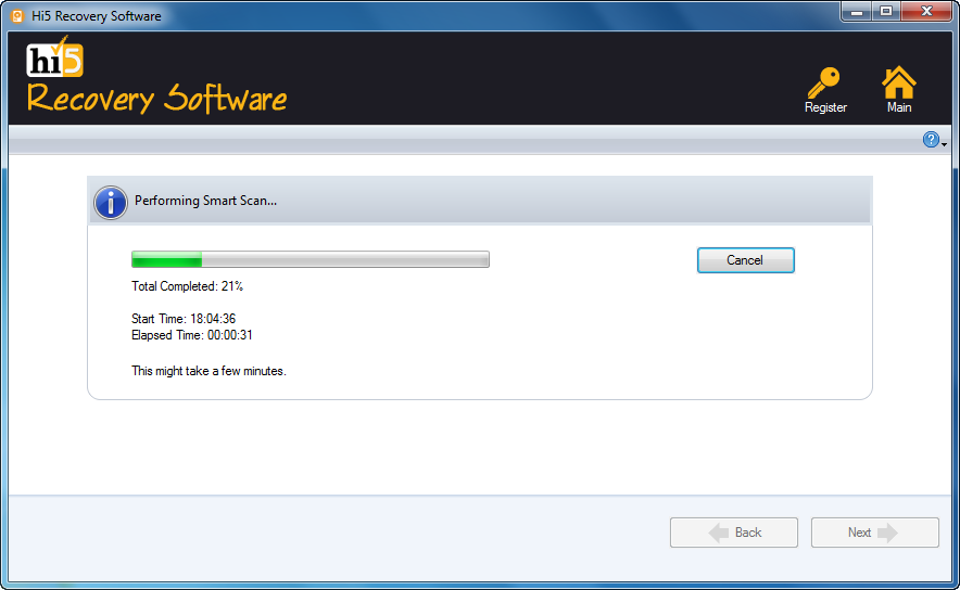 Hi5 Partition Recovery Tool start to scan the selected disk